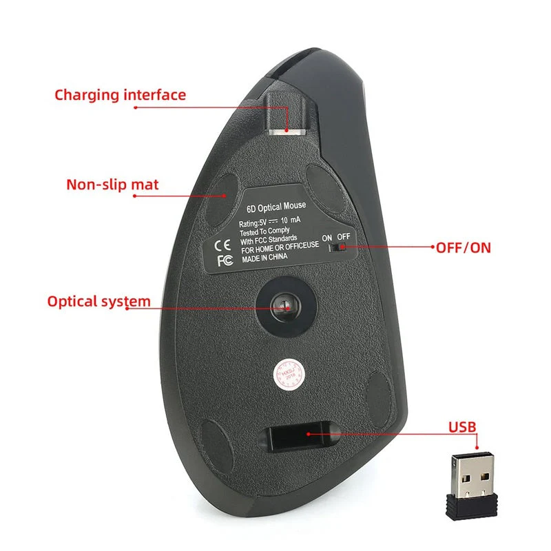 Wireless USB Rechargeable Ergonomic Vertical Optical Mouse