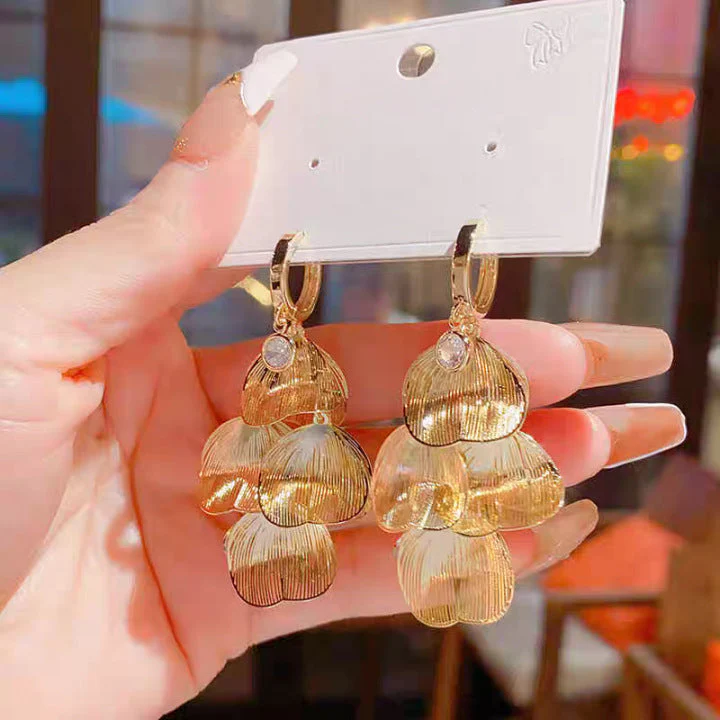 Women’s Layered Leaf Hoop Dangle Earrings