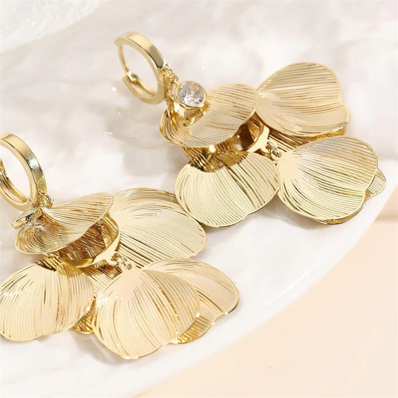 Women’s Layered Leaf Hoop Dangle Earrings