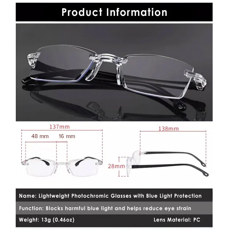 Lightweight Blue-Light Blocking Photochromic Glasses