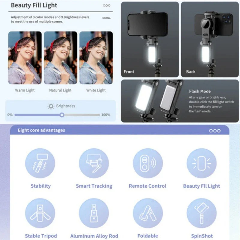 Last Day Sales - 60% OFF360° Rotating 3-Axis Foldable Gimbal Stabilizer for Smartphones Recording